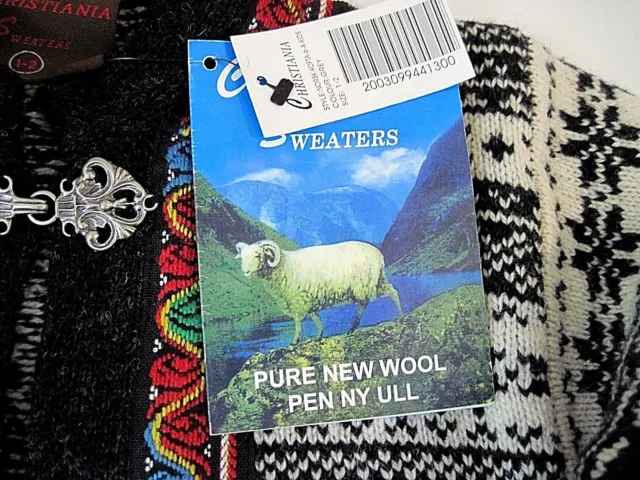 NWT Christiania Pure New Wool Multi Col.Sweater Kids Sz 1-2  Pewter Clasp Norway 3