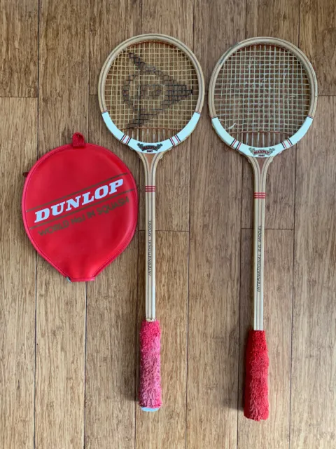 Vintage Squash Racket Dunlop Maxply Fort Wooden With Cover SG  International x 2