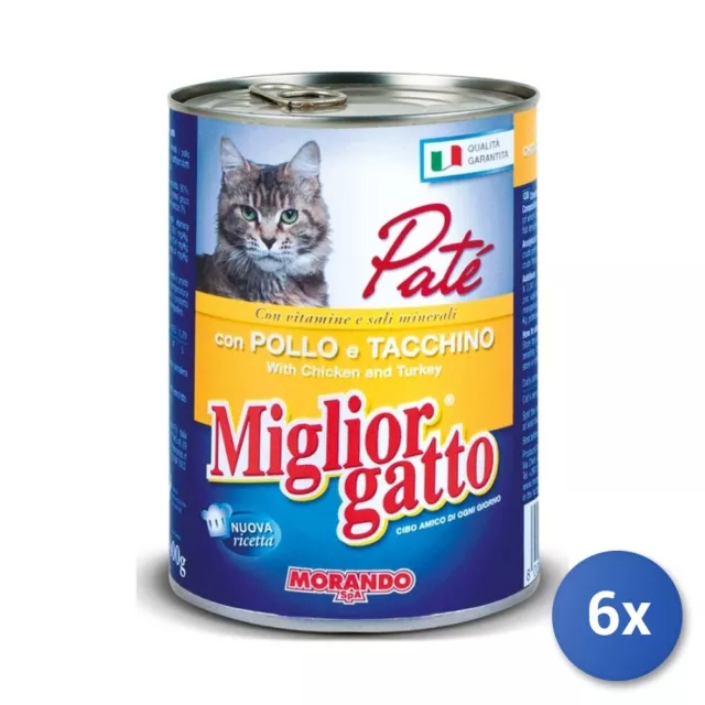 6x Miglior Gatto Barattolo 400 Grammi Pate' Pollo/Tacchino