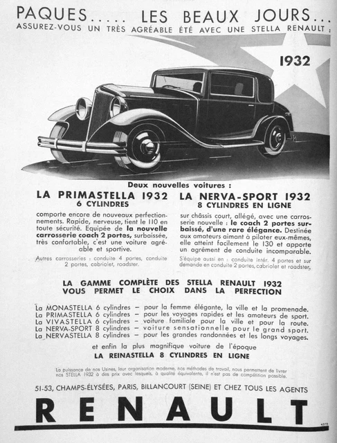 1932 Renault La Primatella La Nerva-Sport 8 Cylinder Online Press Advertisement