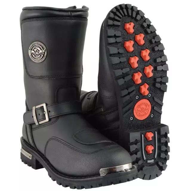 MILWAUKEE LEATHER 9070 Mens Black Motorcycle Leather Boots Gear Shift ...
