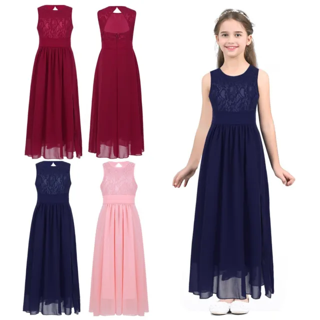 New Sleeveless Lace Bridesmaid Princess Wedding Girls Dress Party Kids Clothes