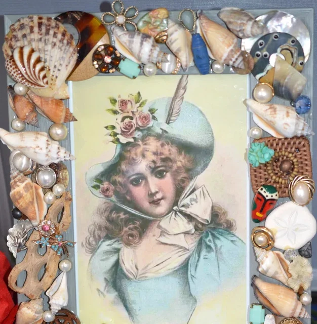 Jewelry Art Decorated Picture Frame" Sensual Sea Shore"  5X7 Photo