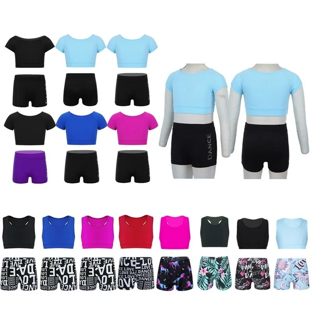 iEFiEL Kids Girls Sport Outfits Tracksuit Crop Top Shorts Set Fitness Workouts