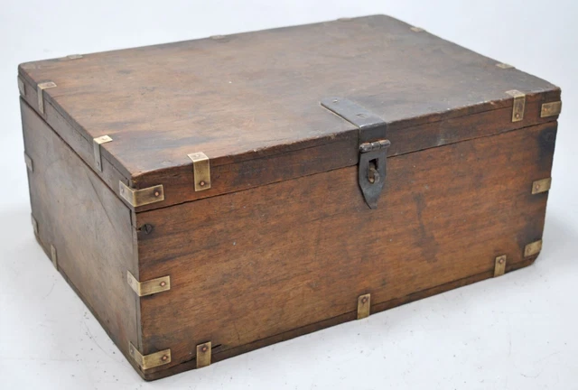 Antique Wooden Storage Chest Box Original Old Hand Crafted Brass Fitted