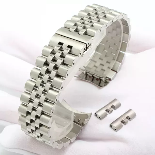 Universal 12-24mm Silver Solid Bracelet Stainless Steel Metal Watch Band Strap