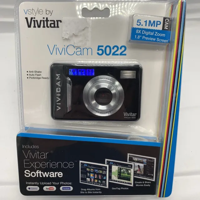 Vivitar ViviCam 5022 5.1 MP Digital Camera BLACK 8X Digital Zoom Factory Sealed￼