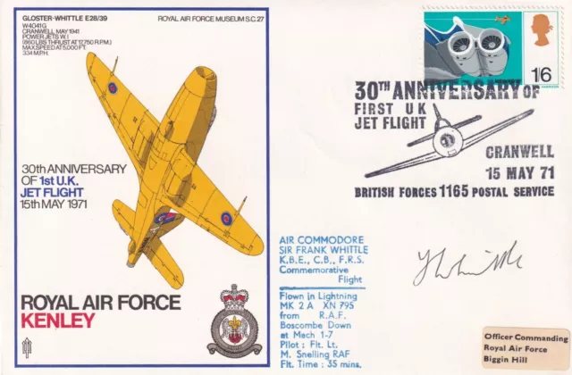 SC27c RAF Kenley Signed by Sir Frank Whittle. Flown in Lightning. 1/6 jet engine