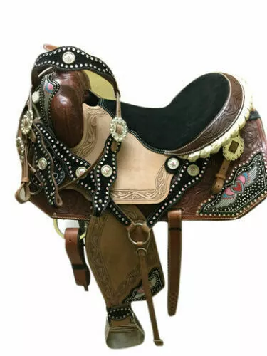 Set da sella Western Barrel Horse Tack in pelle premium da 10 "a 18"...