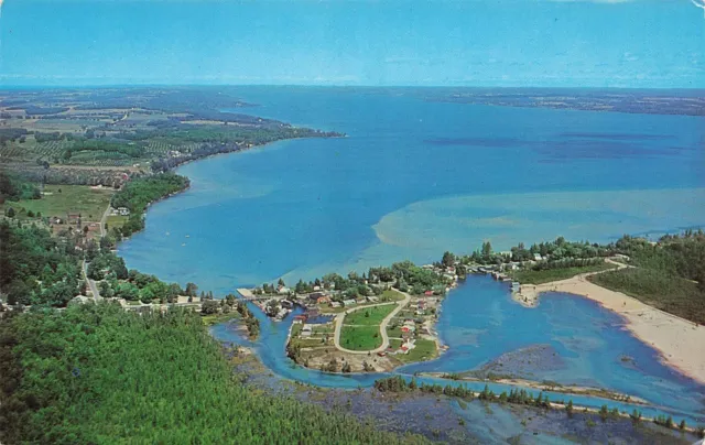 Postcard Air View of Torch Lake, Antrim County, Michigan Vintage Chrome Unposted