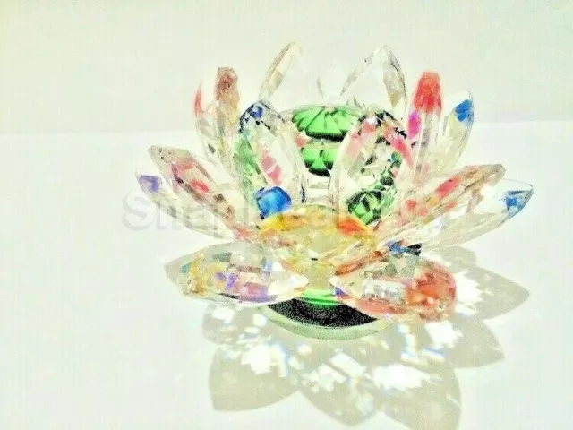 Large Crystal Cut Multi Lotus Flower Ornament With Gift Box For Christmas Xmas_U