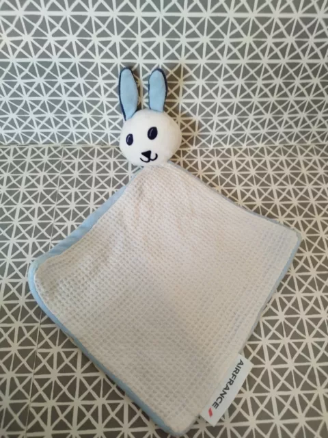Doudou plat lapin blanc bleu Air France