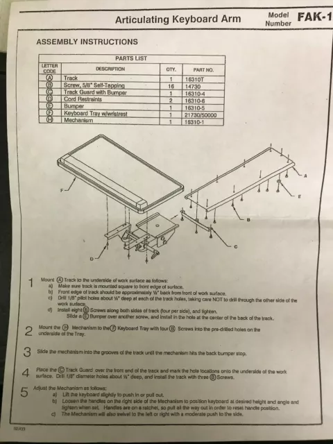 NEW Weber Knapp FAK-1 Articulating Keyboard Arm w/ Tray & Wrist Rest 3