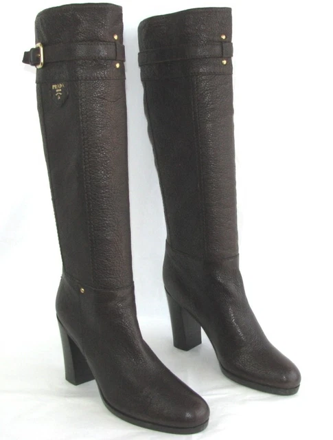 PRADA - Bottes genoux talons 10 cm cuir marron 39 - EXCELLENT ETAT