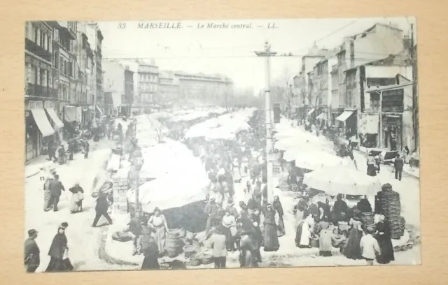Cpa Carte Postale Marseille Le Marche Central 13 1911 Tres Anime