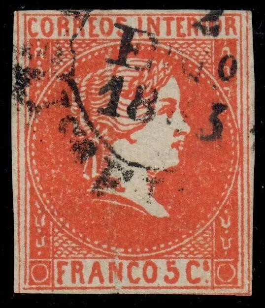 (SP12-11) PHILIPPINES - FILIPINAS. 1861 5c ISABELLA USED BAEZA CANCEL. Scott 12