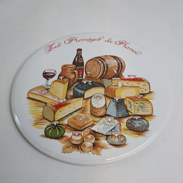 Plateau en verre FRANCE ET FROMAGES forme carte de la France beige et blanc
