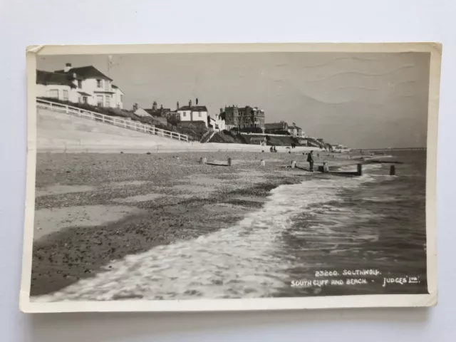 South Cliff and Beach, Southwold, Suffolk, Old Real Photograph Postcard 1960s