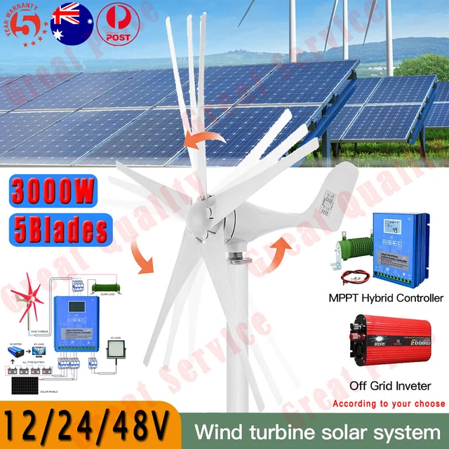 3000W 12/24/48V WIND Turbine Generator Windmill Inverter Hybrid MPPT ...