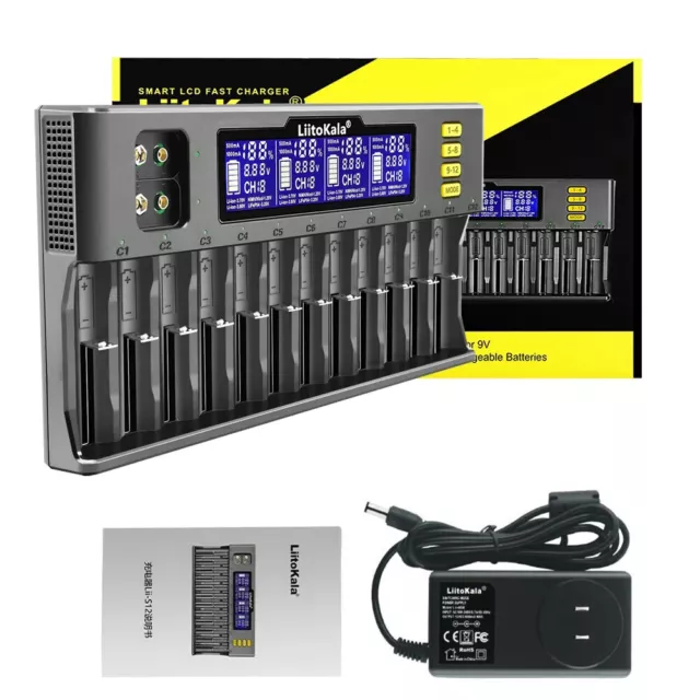 LiitoKala Lii-S12 12-Slot For Li-ion/IMR/LiFePO4 Ni-MH/Cd AA AAA Battery Charger