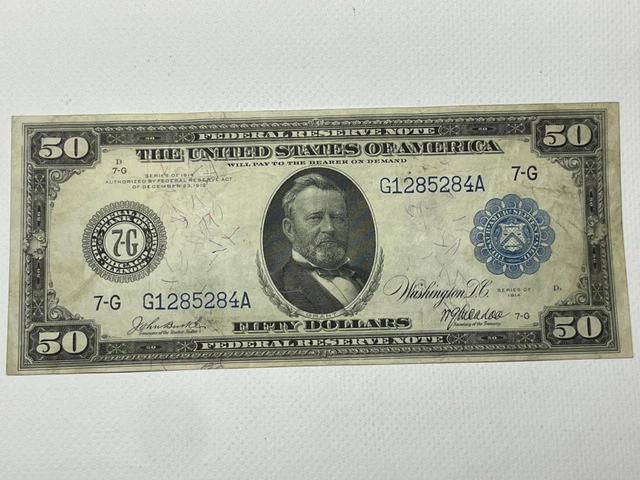 Ungraded 1914 $50 Large Federal Reserve Note, Chicago Excellent!! #Sc34 Ungraded 1914 $50 Large Federal Reserve Note, Chicago Excellent!! #Sc34