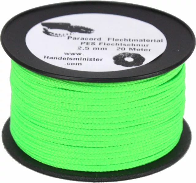20m Paracord Flechtschnur 2,5mm neongrün / unifarbig / multicolor zum Flechten