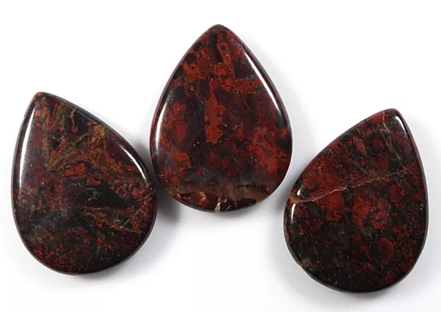THREE (3) NATURAL DARK RED BRECCIATED JASPER 30x40MM FOCAL TEARDROP BEADS (149)