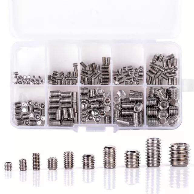 NEW 200pcs Stainles Steel Hex Socket Set Screw Grub Screws Assortment Kit M3-M8