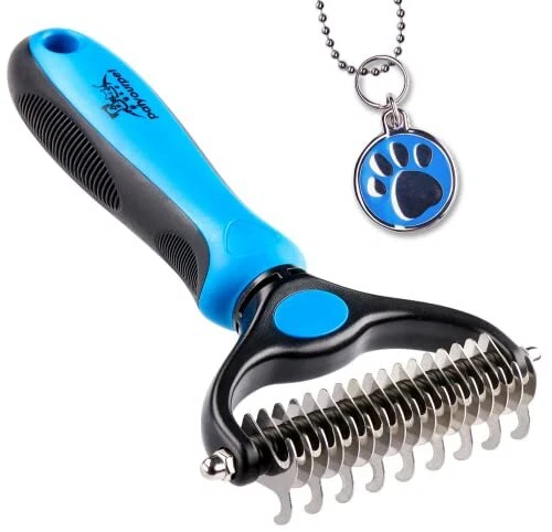 Deshedding Brush - Double-Sided Undercoat Rake for Dogs & Cats - Shedding Comb