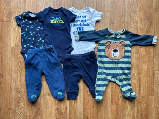 Baby Boy Newborn Clothes Bundle; 1-Sleeper, 2-Pants, 3-One Piece Shirts