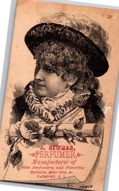 J. Newman Perfumery Flavoring Extracts Hair Oils Fairport Victorian Trade Card