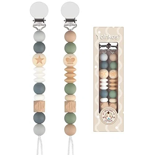 Pacifier Clips for Baby Boys Girls Shower Gift() Grey,Moss Green