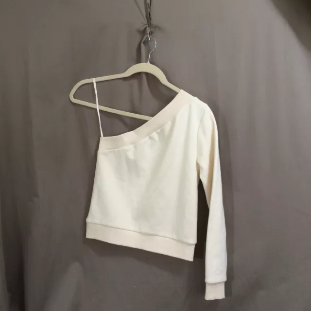 NEW Jluxlabel Fleece Knit One Sleeve Top Cream Pullover Size Small 3