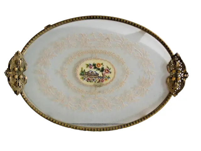 Regent of London Petit Point Ornate Gold-Tone Vanity Tray, Lace Under Glass