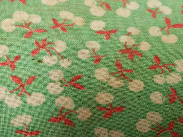 BEST Vintage Feedsack Flour Sack Quilt Fabric 40s tiny Cherries on Green Estate 3