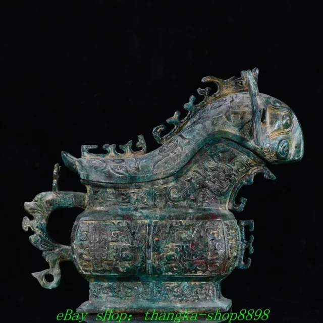 10.2'' Old Chinese Bronze Ware Han Dynasty Handle Beast Drinking Vessel Statue