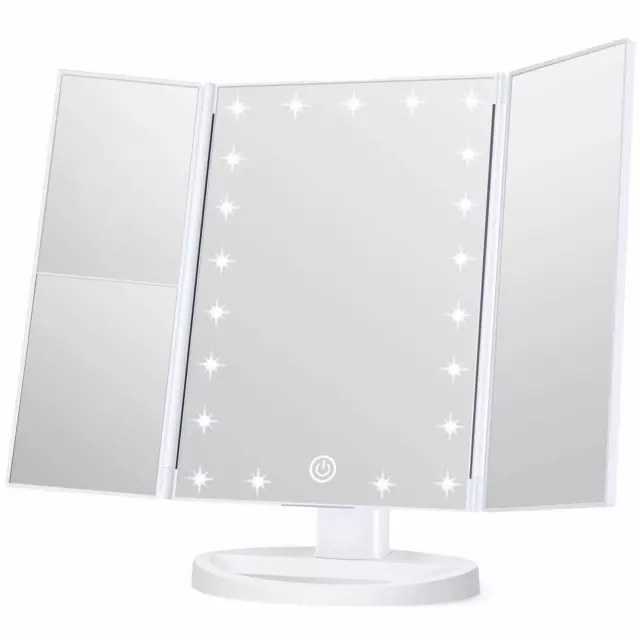 LED Makeup Mirror with Lights, 3X Magnification Touch Control Trifold Mirror