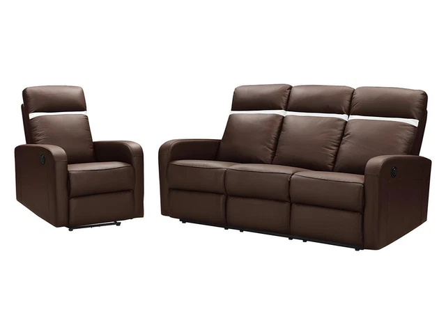Canapé Cuir Marron électrique + Fauteuil Inclinable – 3 Places, Contemporain