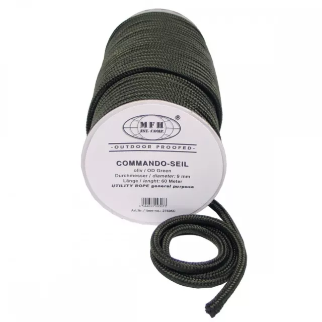 Commando Seil oliv 9 mm 60 Meter Fallschirmseil Mehrzweckseil Schnur Leine Tau