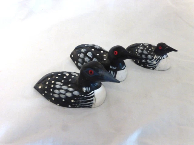 Lot of 3 Loon Figurines Wood Hand painted
