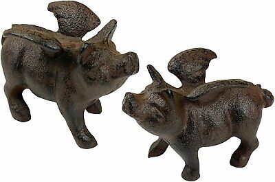 UrbalabsWhen Pigs Fly The Flying Pig Cast Iron Figurine with Wings 2 Pack Bronze