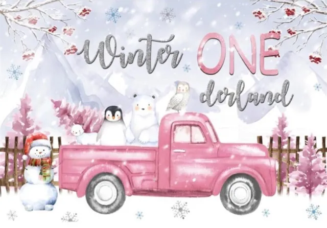 Fondo fotográfico de 8X6Ft vinilo invierno Onderland rosa camión pancarta de invierno animales NUEVO