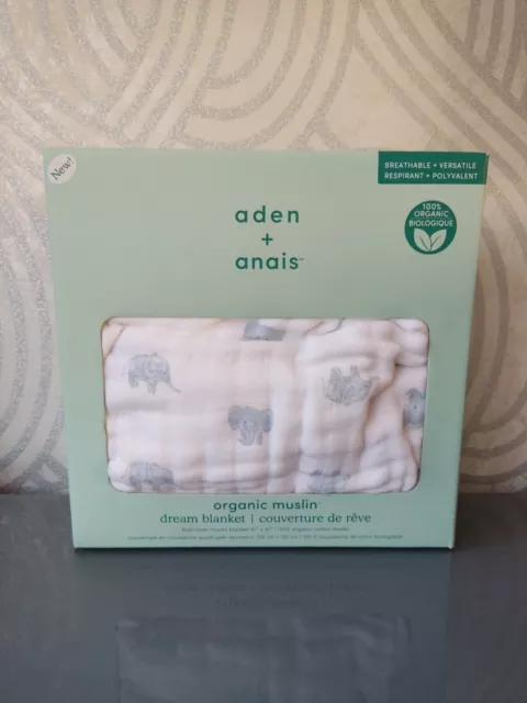 BNIB Aden + Anais Silky Organic Muslin Dream Blanket Hello Elephants RRP 59.95