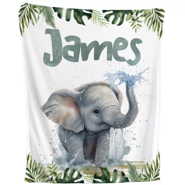 Elephant Blanket - Personalized Fleece Throw, Safari Jungle Kids Baby Gift