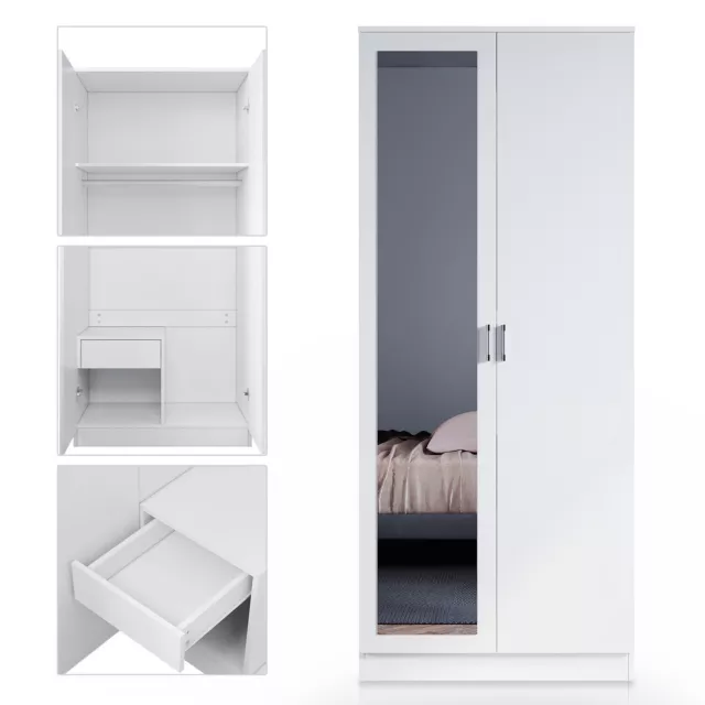 SONNI Kleiderschrank Drehtürenschrank Spiegel Schubladen Schlafzimmer Weiß 180cm