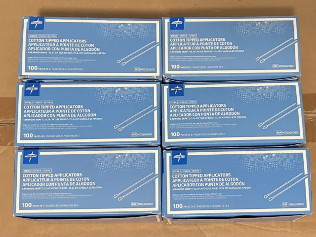 Aplicadores con punta de algodón estéril Medline - 6 cajas de 100