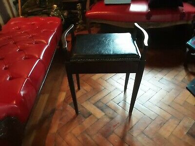 vintage leather and mahogany piano stool with under seat storage REDUCED 2