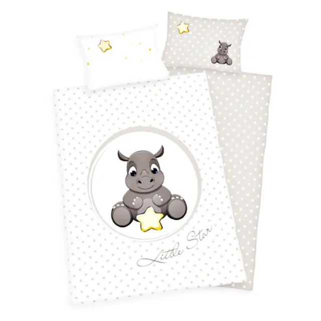 Kleines Nashorn Baby-Bettwäsche-Set 100x135 Klein-Kinderbettzeug Sterne Herding
