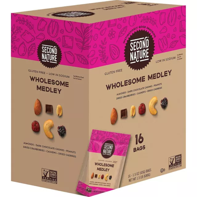 Second Nature Wholesome Medley Trail Mix, 1.5 Oz Bag, 16 Bags/box