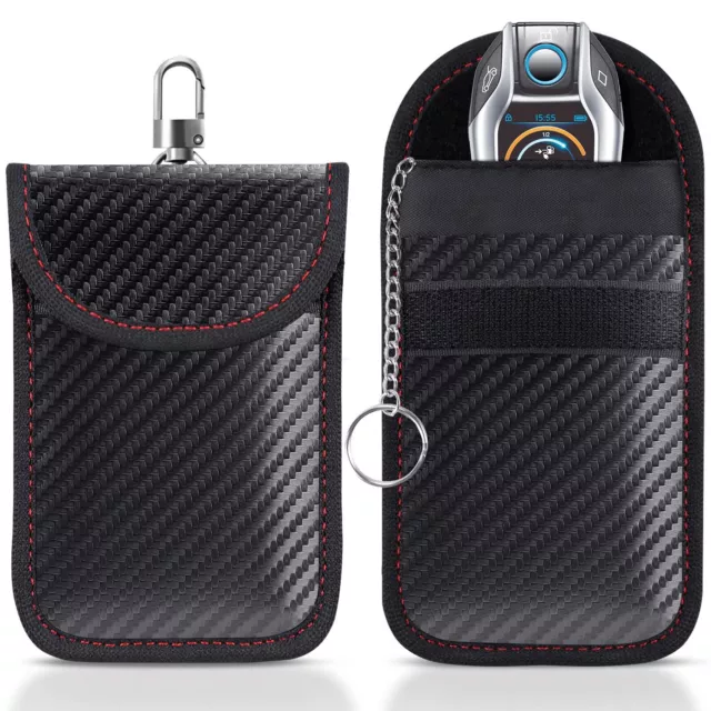 Key Fob Protector Bag (2 Pack) Carbon Fiber Anti-Theft Pouches